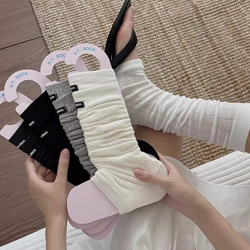 Miu Style Slouch Socks: Summer Thin Fabric Ballet Half-Leg Warmers with Heel for Slippers