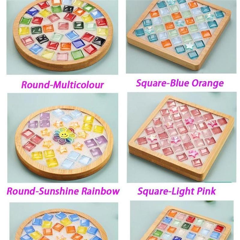 Good-Mosaic Tiles For Crafts Mixed Color Glass Mosaic Kits With Wooden Coaster For Adults,For Handmade Home Decoration