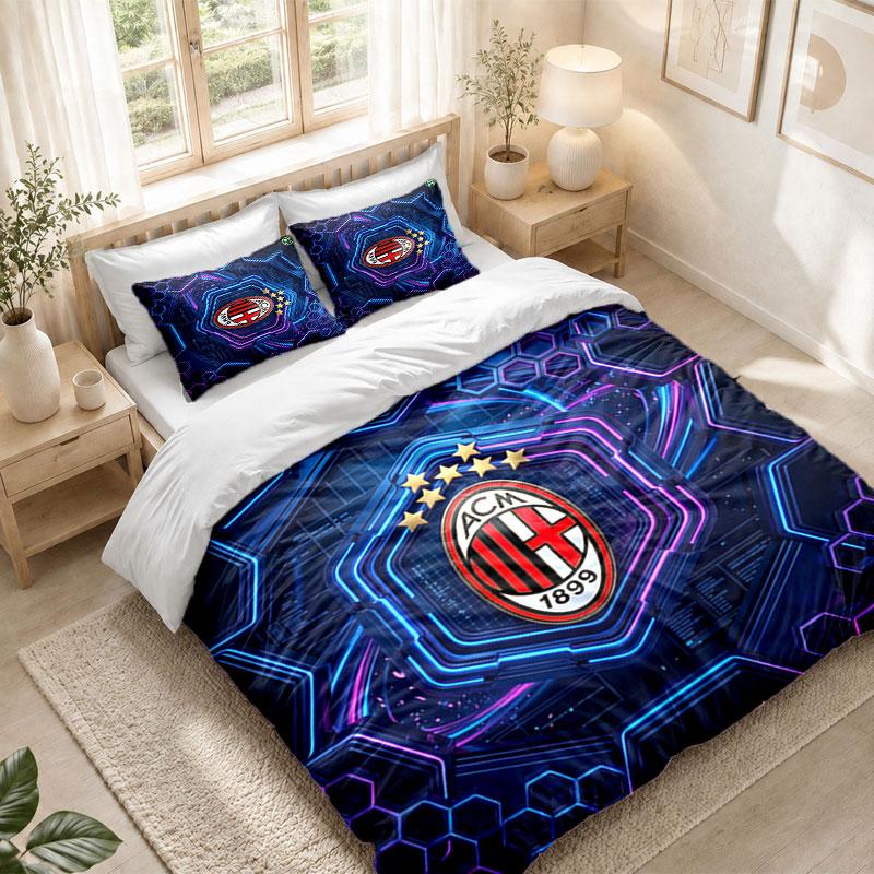 Bedding Set 1 Duvet Cover 2 Pillowcases AC Milan Print Bedroom Home Decoration