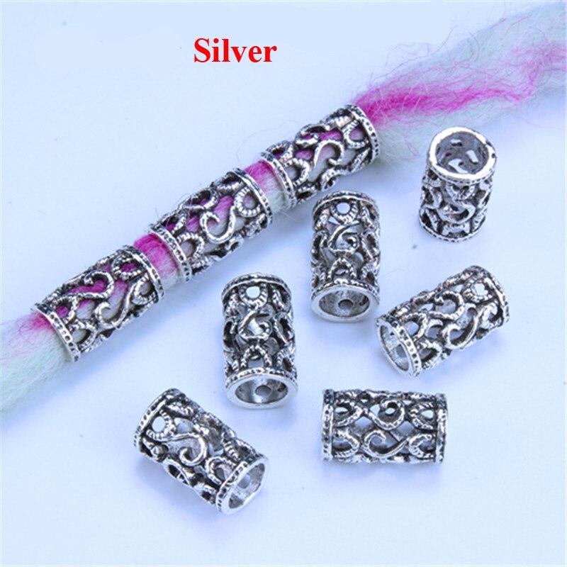 5pcs/bag Silver Metal Hair Rings Braid Dreadlocks Bead Hair Cuffs Dread Tube Charm Dreadlock for DIY Hair Accessaries