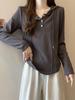 Plus Size Korean Style Slimming Hooded T-Shirt for Women - Cotton, Long Sleeve, Autumn/Winter