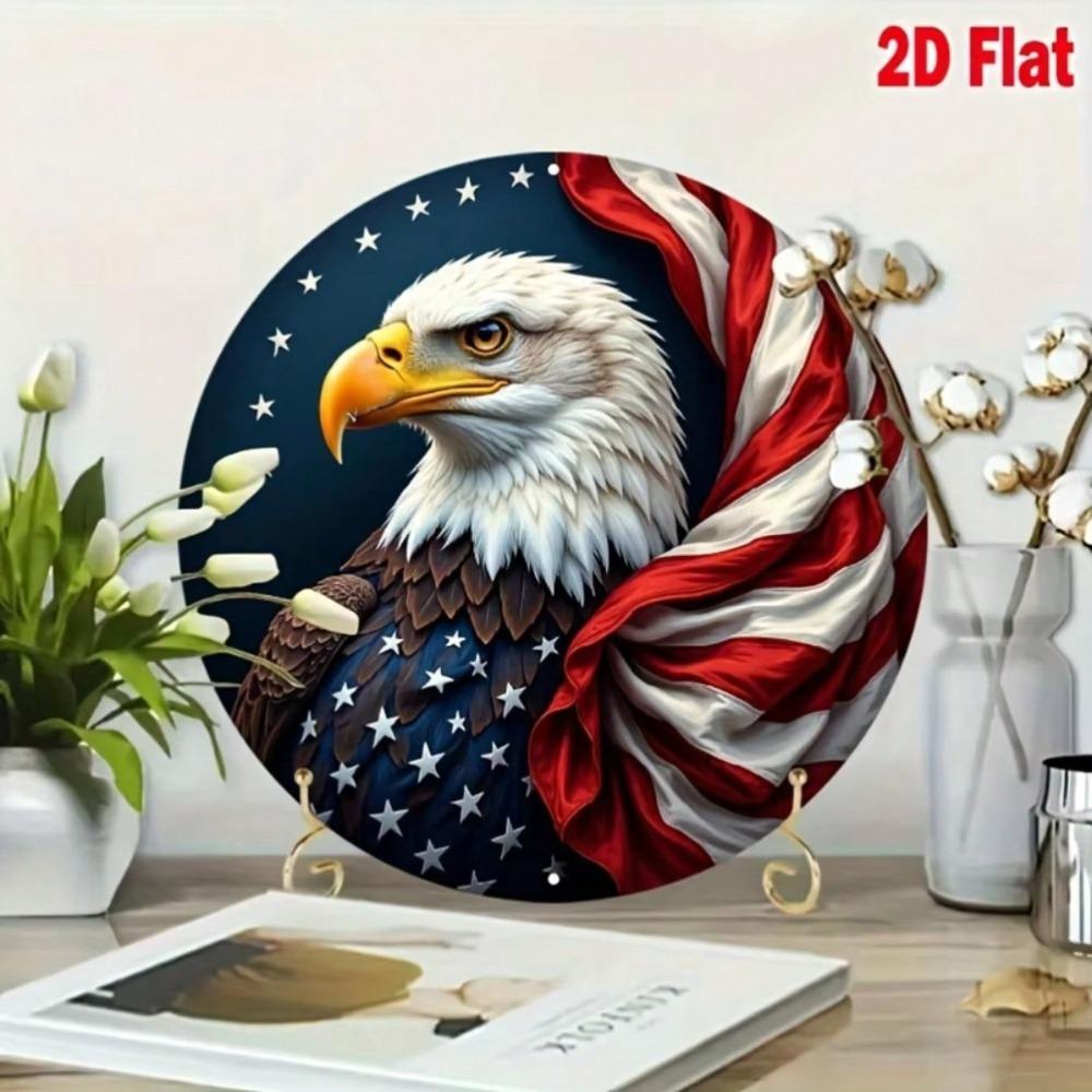 Vintage American Eagle Metal Wall Art Round Aluminum Sign Patriotic Decor