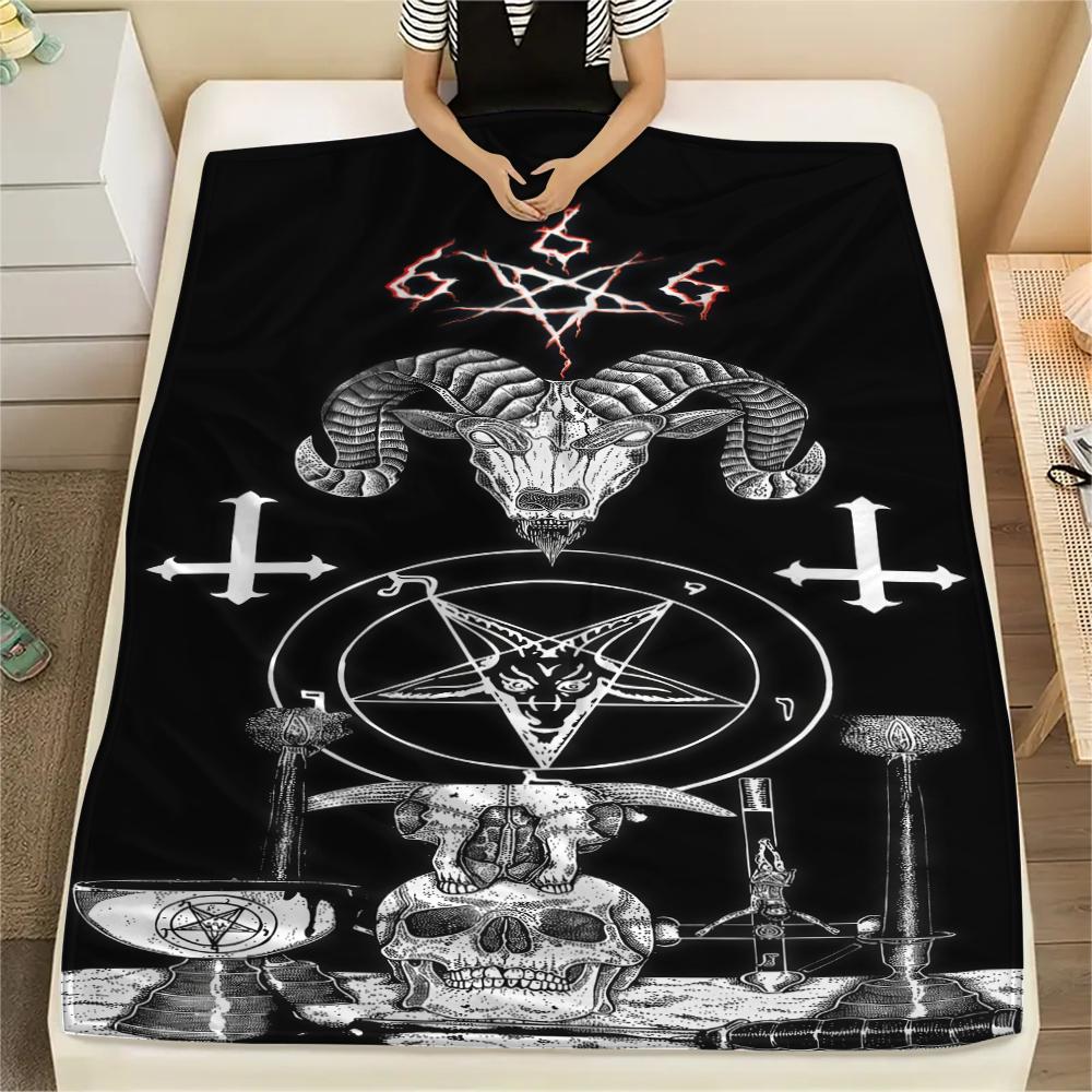 1PC Satan Symbol Print Flannel Blanket, High quality All Seasons, Home Decor, Warmth and Comfort, Perfect for Christmas Gifts