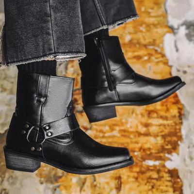 Botas de cavaleiro para homens, botas de cowboy ocidentais, botas de couro masculinas sem cadarço, 2025, sapatos sociais com salto de ferradura resistentes ao desgaste, botas masculinas