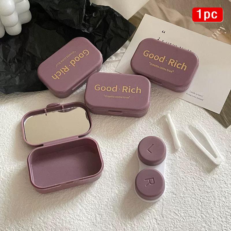 

1Pc Portable Contact Lens Box With Mirror Tweezers Ins Letter Print Contact Lens Case Contact Lens Companion Box Beauty Eye Box