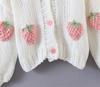 European & American New Strawberry Knitted Cardigan: Women's V-Neck Loose Lantern Sleeve Sweater