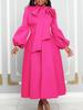 European & American Style High Waist Formal Dress with Puff Sleeves and Bow Tie