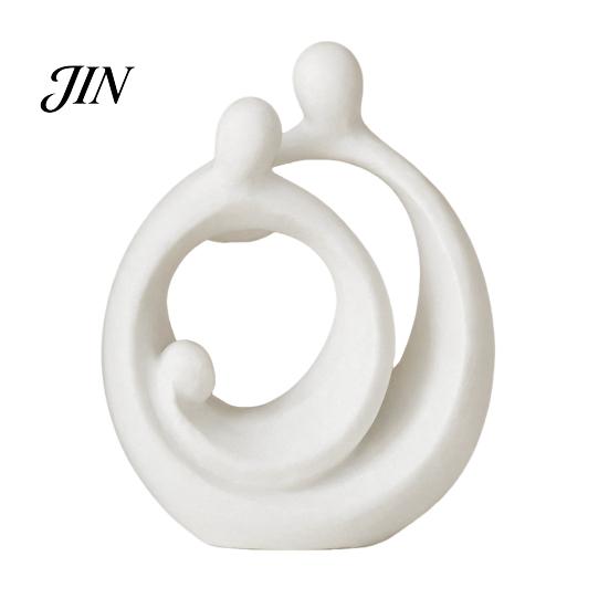 Soft Furnishing Accessories 3D Printed Abstract Holy Family Statue, Minimalist White Circular Embracing Art Sculpture, Modern Matte Ornaments