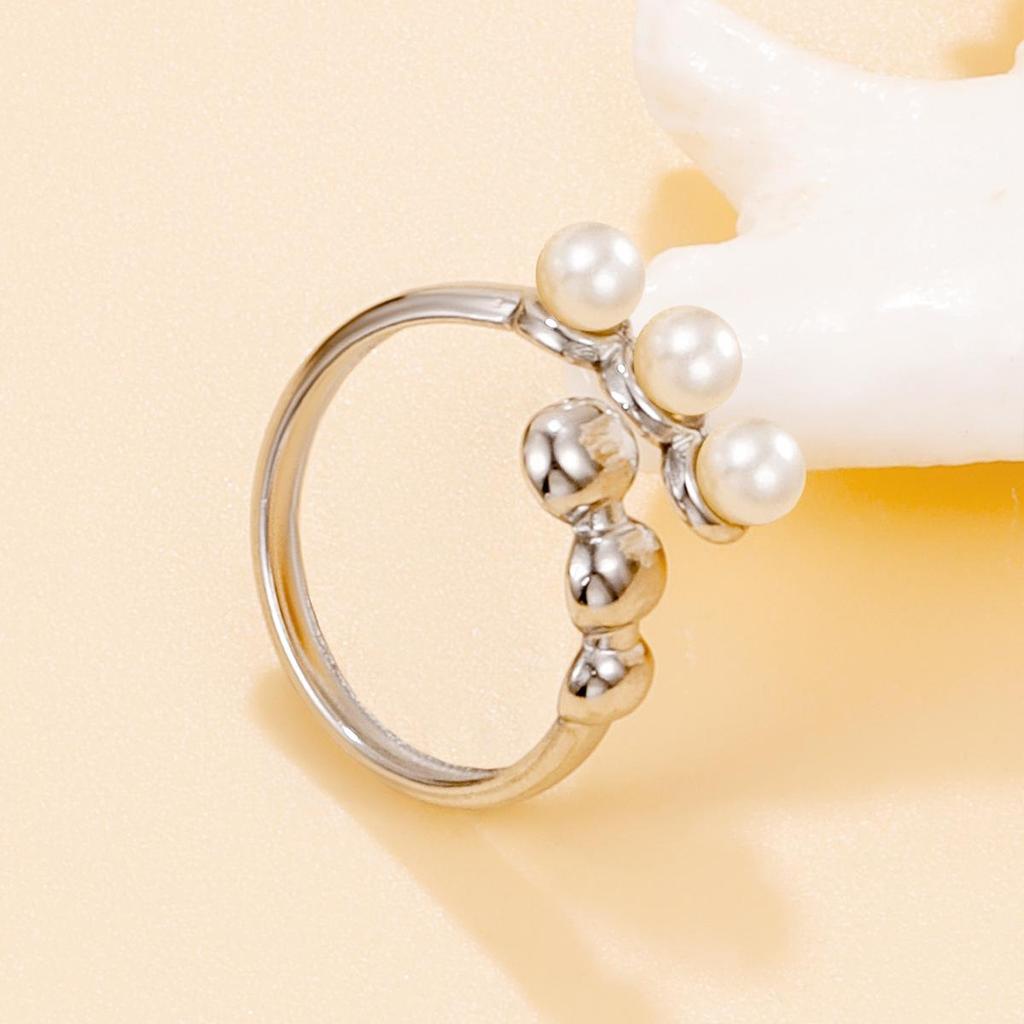 Elegant Geometric Drum-Shaped Pearl Stainless Steel Ring - Perfect Gift for Friends & Girlfriends