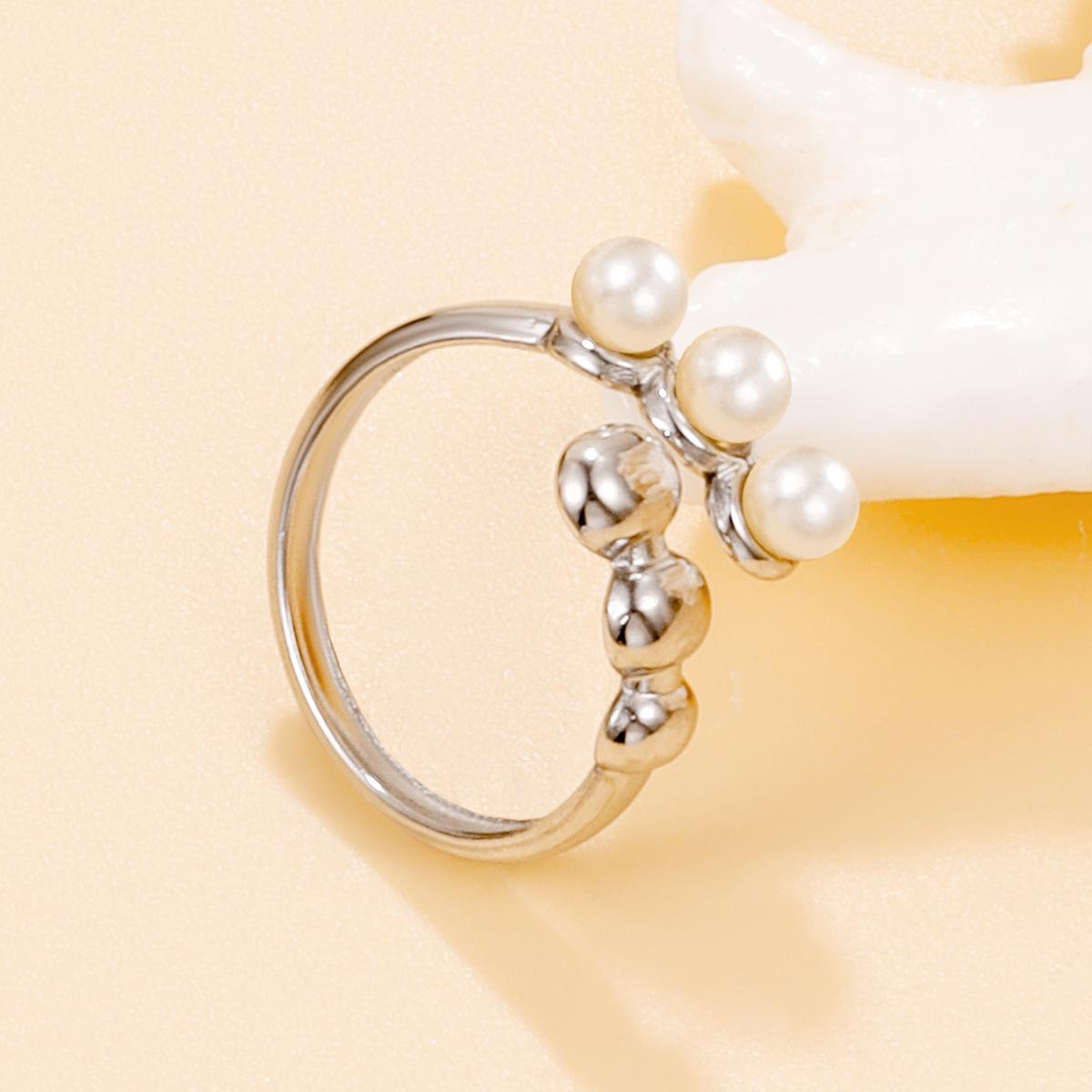 Elegant Geometric Drum-Shaped Pearl Stainless Steel Ring - Perfect Gift for Friends & Girlfriends