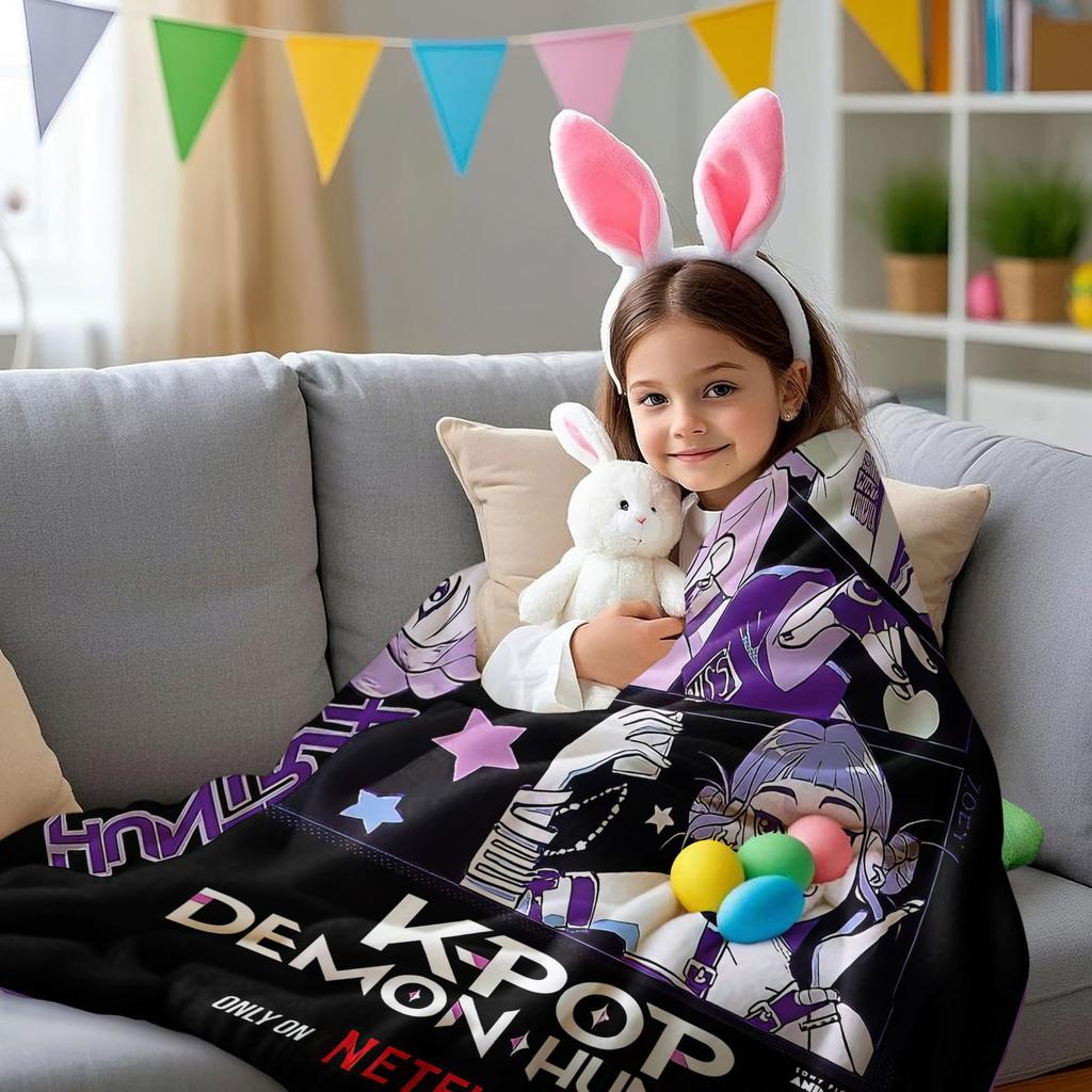 K Pop Huntrix Girl Flannel Blanket Demon Hunters Plush Warm Throw for Home Leisure Office Nap Travel Camping All Season Gift