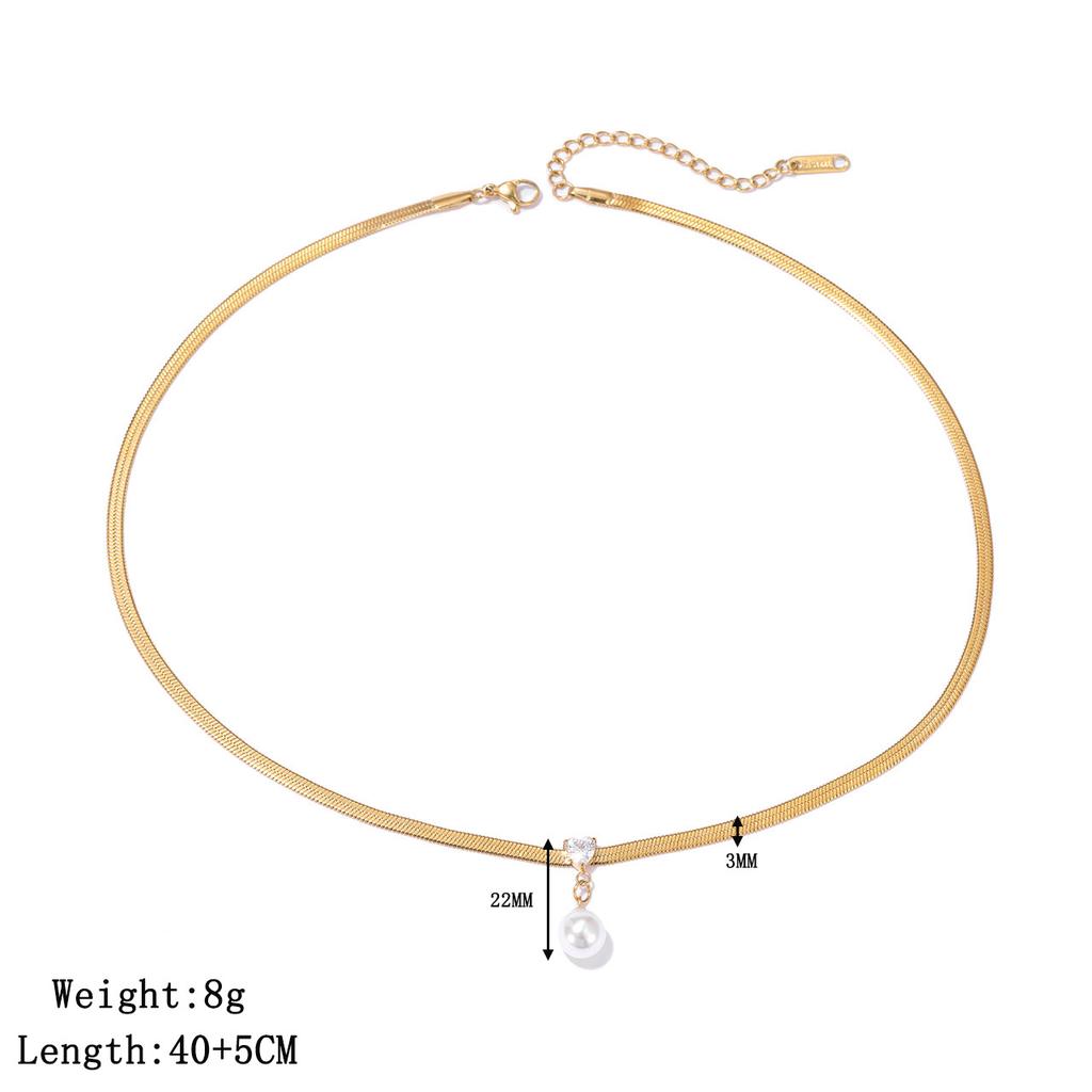 Fashionable Fine Necklace New Pearl Pendant with Zircon Stainless Steel Necklace Ladies