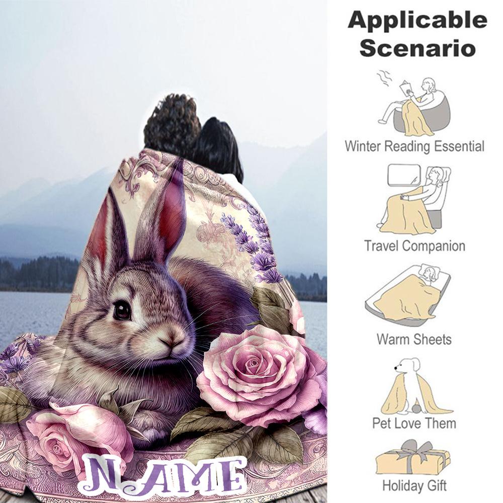 Lavender Rabbit Customize Text Blanket Gift Customizable Blanket Durable Comfort Throw For Livingroom Office Chair Seaside Nap All-Season Use