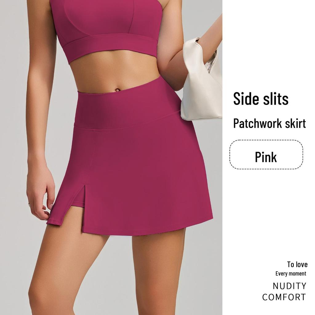 New Style Nude Feel One-Shoulder Yoga Set with High-Waisted Breathable Skirt for Tennis & Running