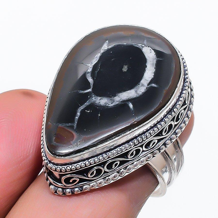 Natural Mud Crack Fossil Gemstone 925 Sterling Silver Jewelry Ring Size 6.5 N4L80