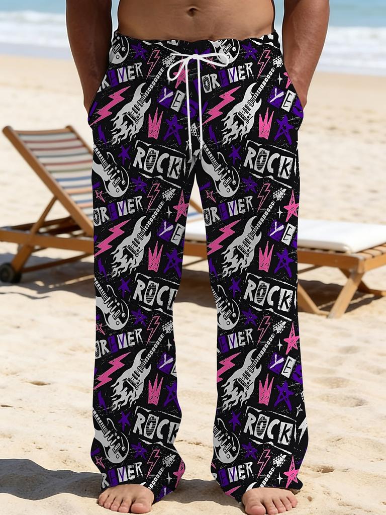 Casual men's printed loose straight trousers vacation beach pants men's European and American breathable