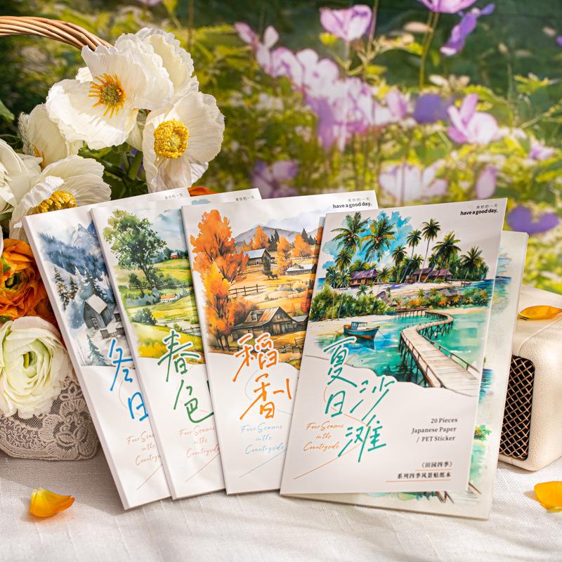 20 Sheets Per Pack of Sticker Book Garden Seasons Series Landscape Landscape Handbook Decorative Collage Bottom 4 Models