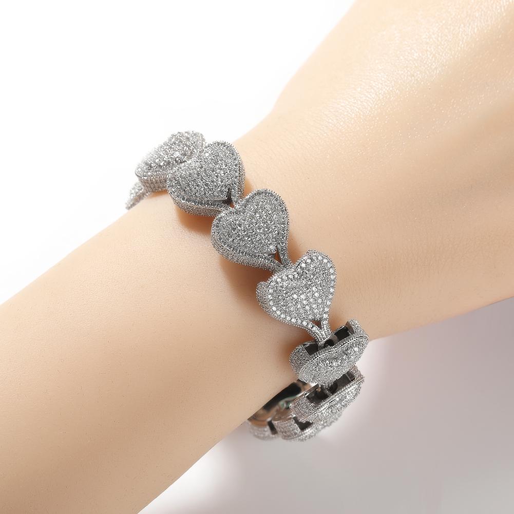 THE BLING KING Heavy Heart Bracelet Micro Paved Out Cubic Zirconia Link Best Gift For Women Girl Hiphop Jewelry