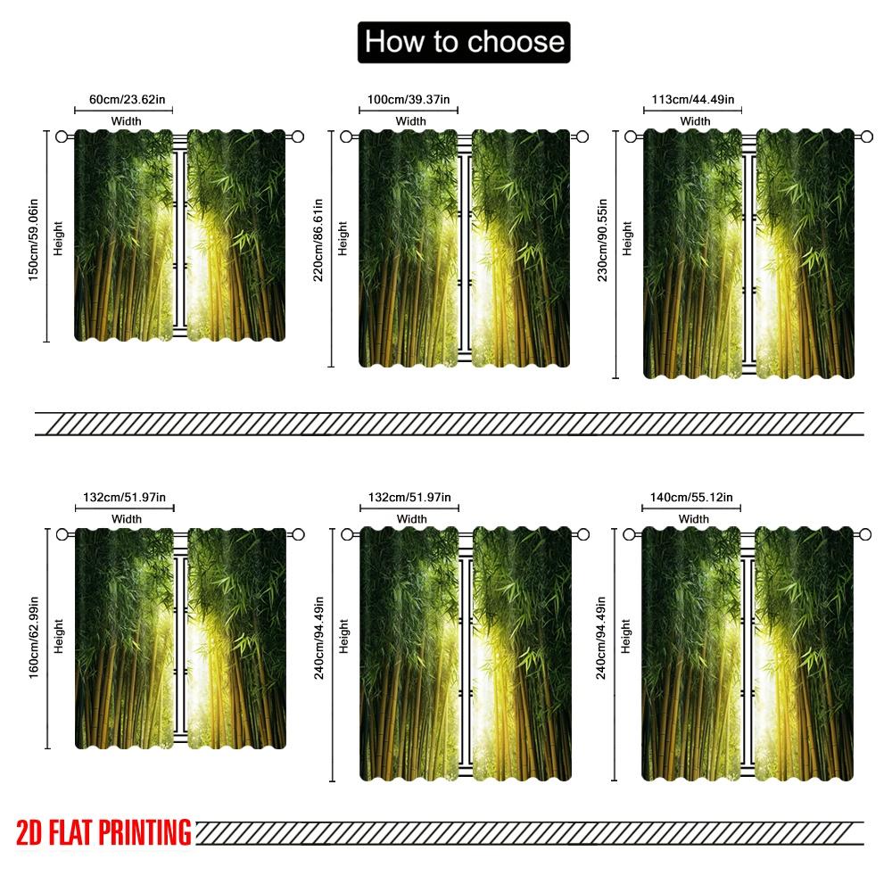 2 ks, 2D plošný tisk Záclony Rolety Bambus Východ slunce Všestranný Odolný Polyester (bez tyče) Domácí dekorace pro obývací pokoj