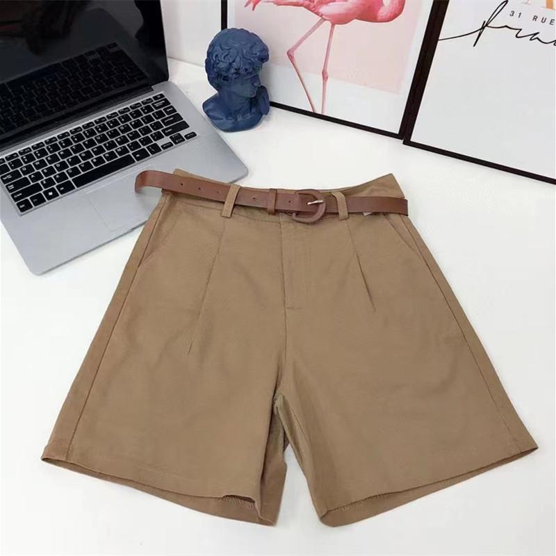 

Новые брюки с пятью точками, брюки средней длины, повседневные, в британском стиле, с высокой талией, свободные, тонкие, широкие шорты для женщин XXL коричневый