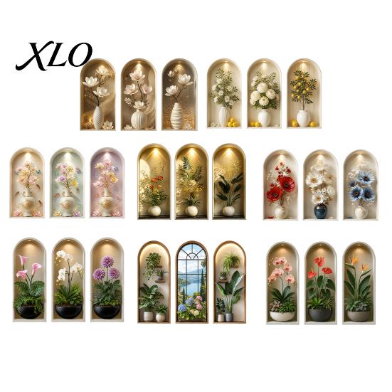 2D Archway Decals 3Pcs Arched Flower Wall Stickers, Boho Style Floral Plant Decals, Self Adhesive PVC Peel And Stick Wallpaper for Waterproof Stickers
