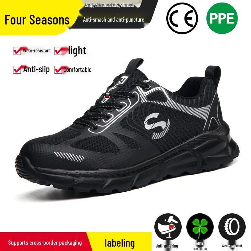 Men's Lightweight Anti-Smash, Anti-Puncture Safety Work Shoes with Button Closure