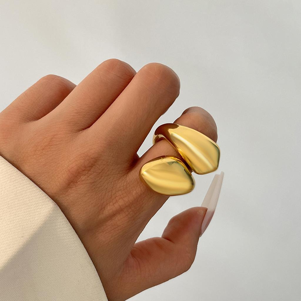 Anello Metallico Lucido Lava Liquida Vento Femminile, Set di Anelli con Superficie a Uovo Aperta Goccia d'Acqua Texturizzata