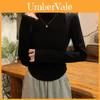 T Shirt For Women With Polyester Fabric Long Sleeve Crew Neck Slim Fit Fall Winter