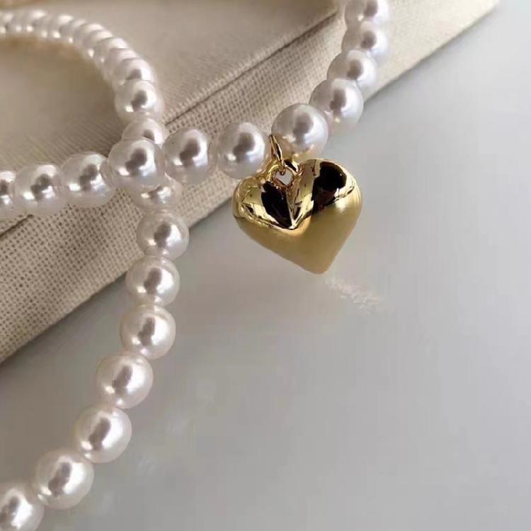 Artificial Pearls Necklaces Neck Jewelry Heart Pendant Necklaces CCB Material