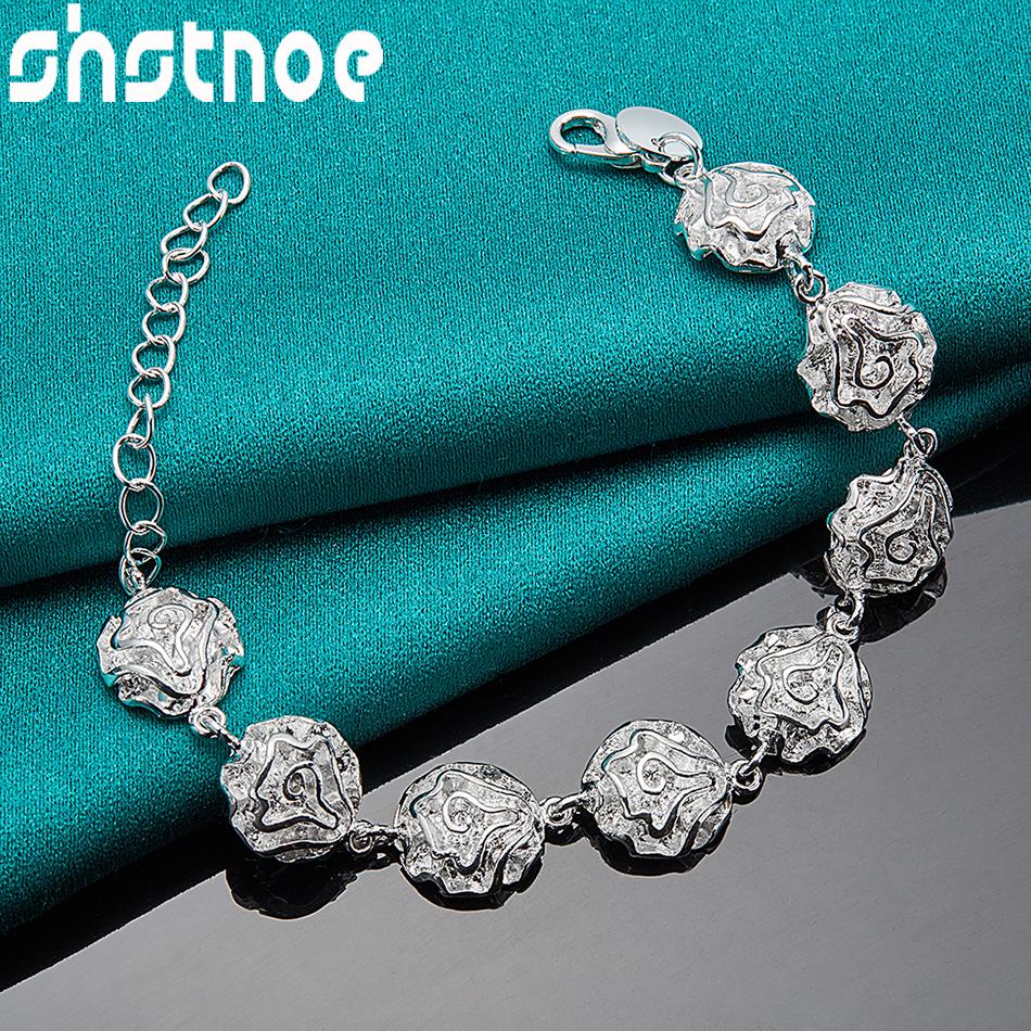 925 Silver 3pcs/lot Jewelry Set Rose Flower Pendant Chain Necklace Bracelet Earring Series For Woman Girl Wedding Party