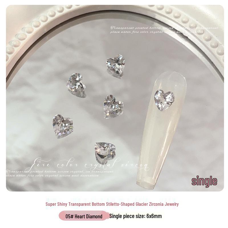 White Zirconia Nail Art: Glacier Diamonds, Transparent Rock Candy Hearts & Square Accents