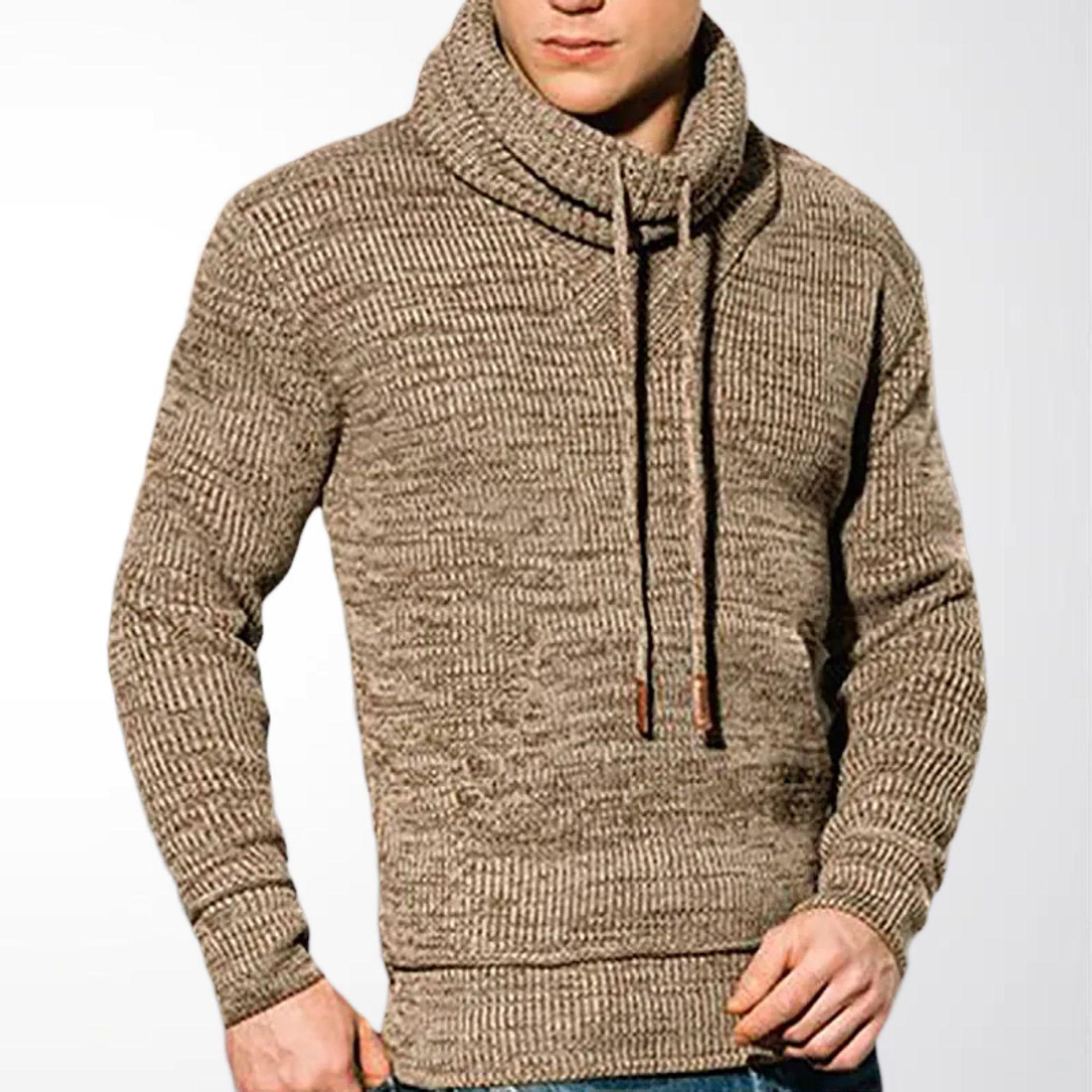 

Men’s High Neck Drawstring Knit Sweater - Autumn/Winter Casual Pullover (Style SY0091) M коричневий