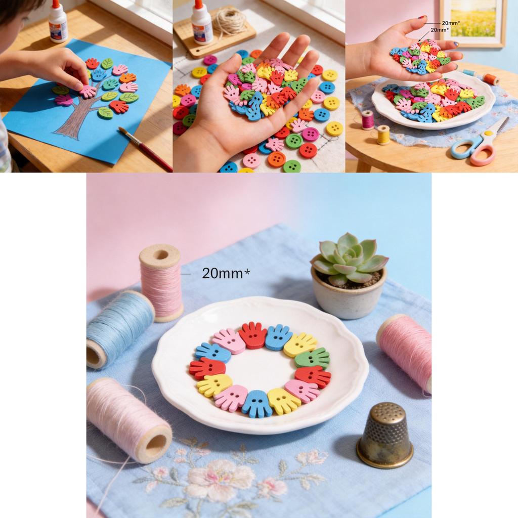 Wooden Colorful Cartoon Hand Buttons For Kids Diy Craft Projects And Kindergarten Activities