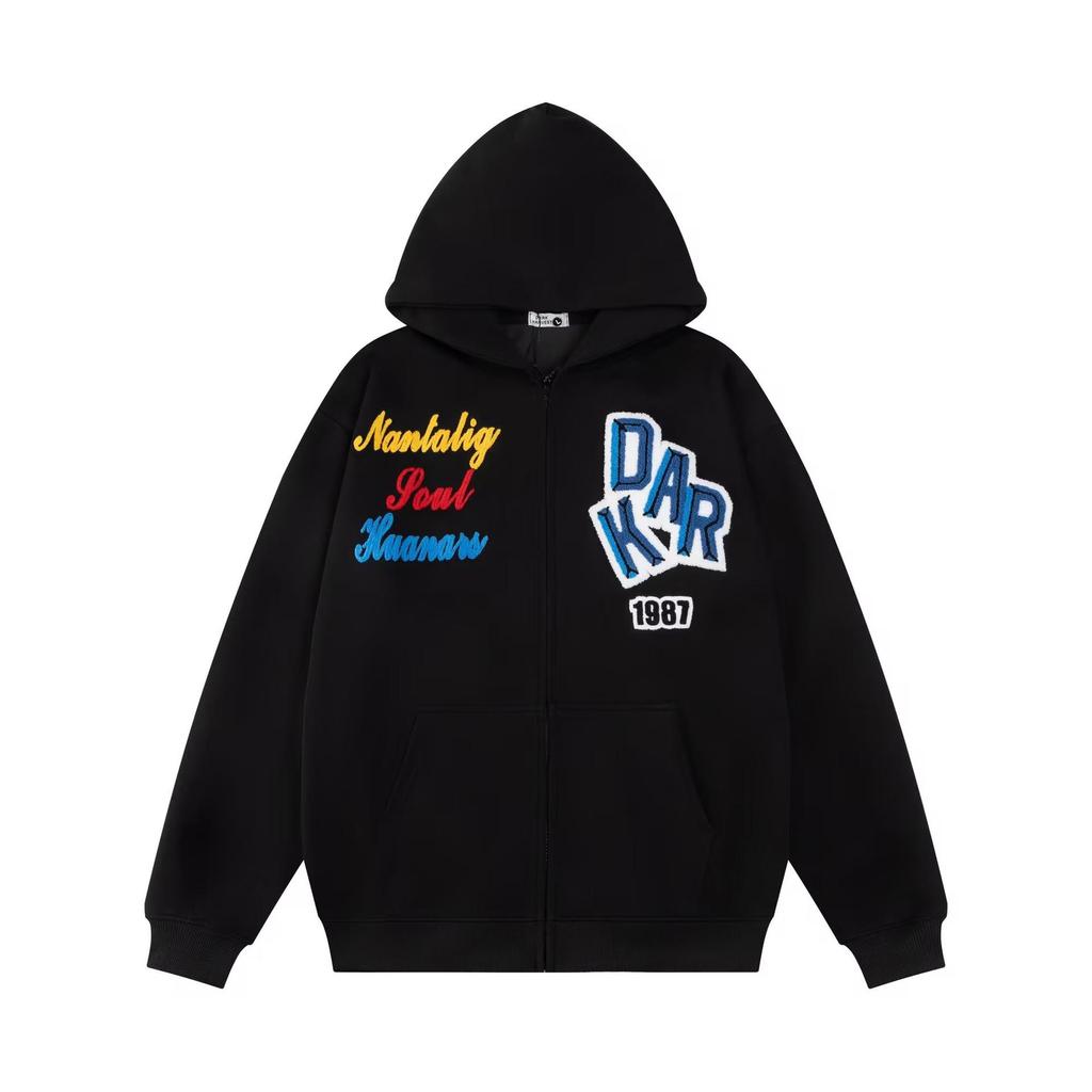 Cardigan Moletom Unissex de Chenille Bordado com Letras - Estilo Tendência de Rua