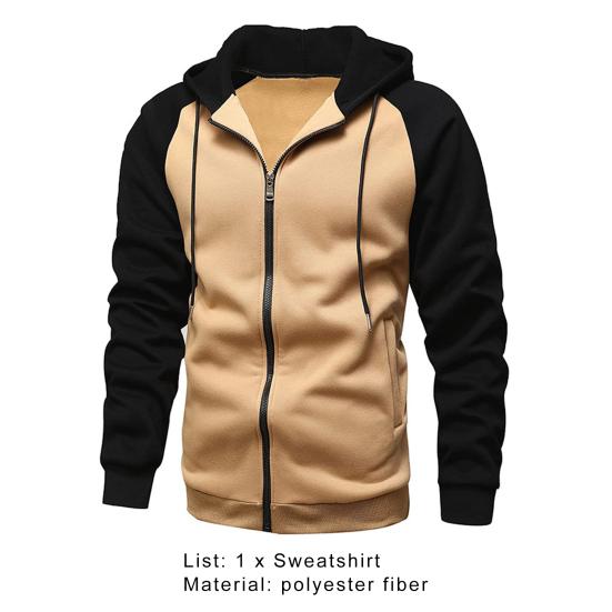 Herren Herbstmantel Locker Kapuze Langärmlig Reißverschluss Kontrastfarbe Warmhalten Kordelzug Lässiger Herbst-Hoodie für den täglichen Gebrauch