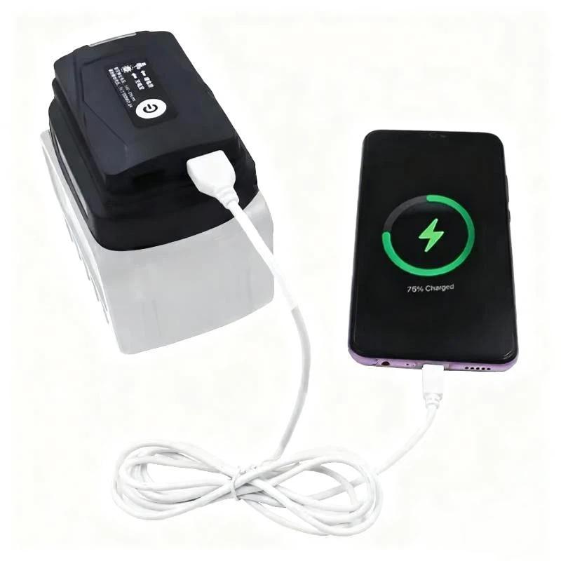 1 Peça Para Adaptador de Caixa de Bateria Li-Ion 18V Portas USB Duplas Power Bank Carregador de Telefone Lâmpada Conversora de Luz de Trabalho LED Lanterna