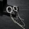 British Style Crystal Lapel Brooch High End Double Chain Pin Luxury Suit Badge for Men Wedding Business Banquet Decor