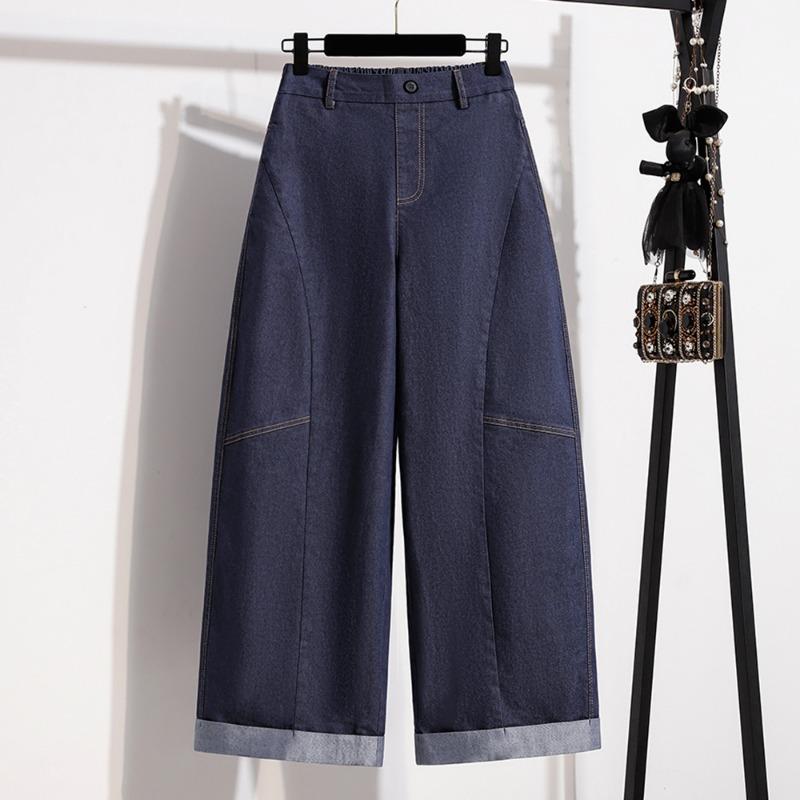 DIMANAF 2026 Autumn New Plus Size Women Waist Elastic Wide Leg Denim Long Pants Casual Loose Trousers