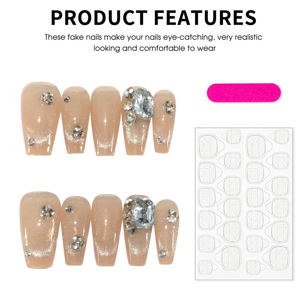 10Pcs SP-53 Crystal Rhinestone Cat Eye French False Nails