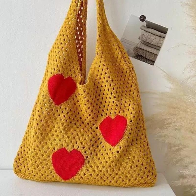 New Ebay Japanese and Korean Tote Bag Love Bag Knitted Bag Mesh Hollow Shoulder Bag Women's Tide