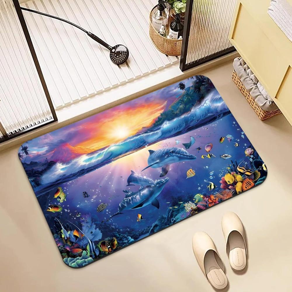 Tropical Ocean Fish Printed Doormat Underwater Coral Reef Style Anti Slip Welcome Mat For Home Home Decor Indoor Door Mat