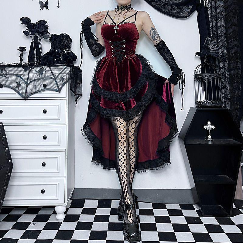 Dark Gothic Floor-Length Lace-Up Punk Skirt - Halloween Irregular Style