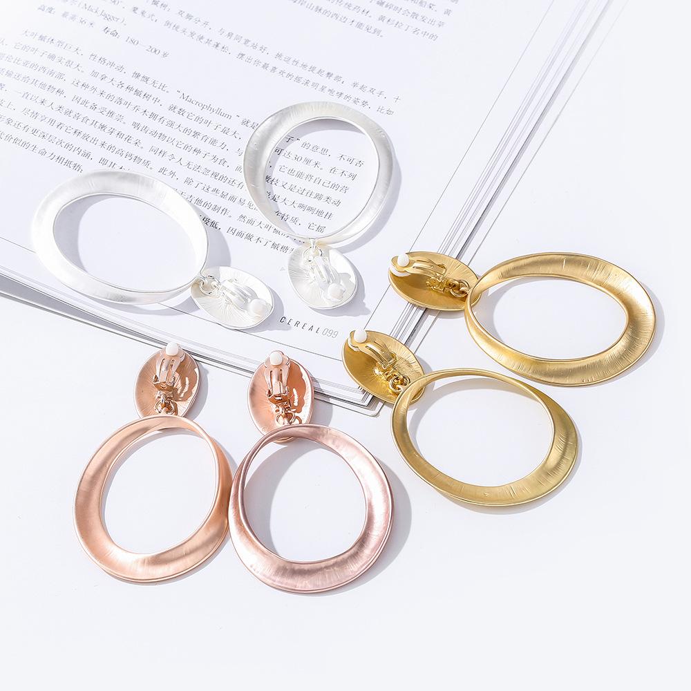 Women Fashion Delicate Versatile Medium Length Geometric Dangle Clip On Earrings