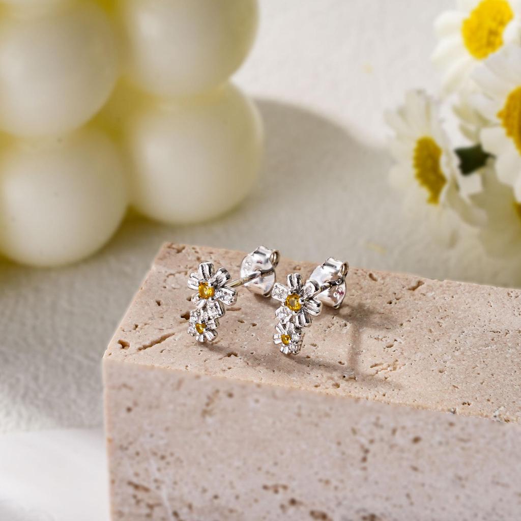 Zhenxing S925 Sterling Silver Double Flower Light Luxury Women's Stud Earrings