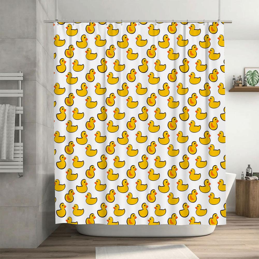 Bright Yellow Rubber Duck Pattern Shower Curtain Home Decor Bathroom Accessories Modern Stylish Waterproof Fabric for Bathtub En