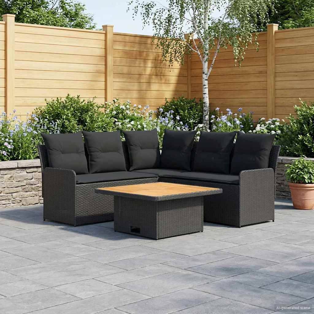 Furniture Set with Cushions 4 pcs Black PE Rattan