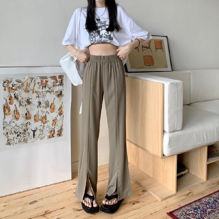 Split Wide-Leg Pants Women Summer Thin High-Waisted Loose Slim Draped Suit Straight Pants Dragged Casual Pants