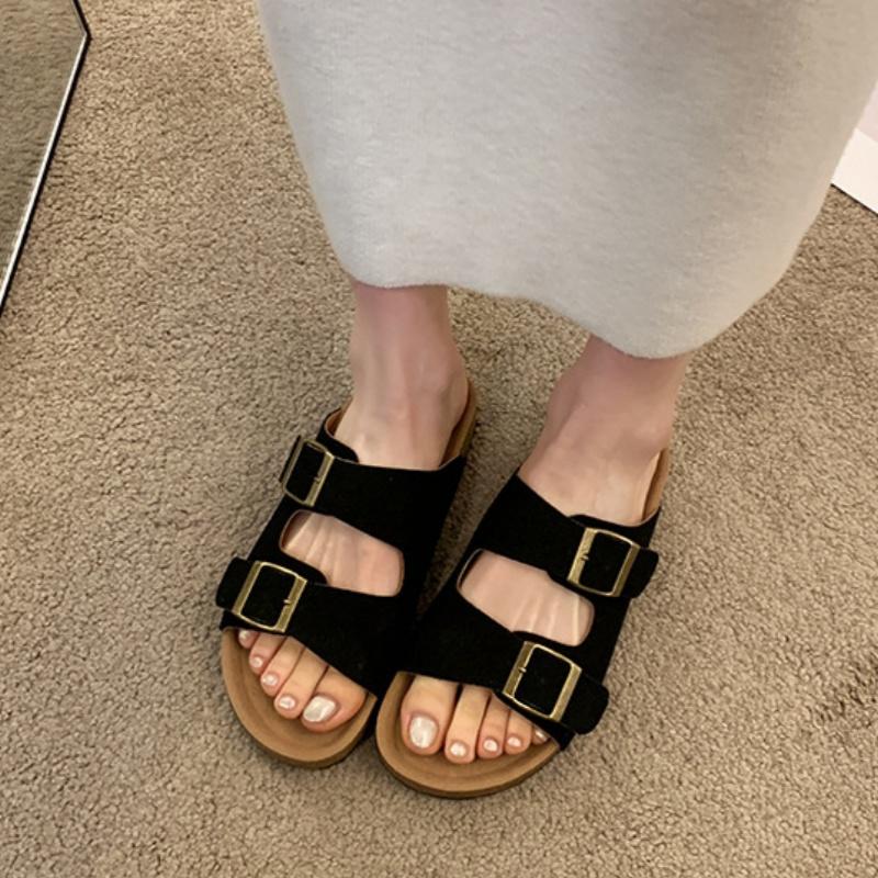 Fashion New Summer Fashion Women Cork Slippers Summer Classic Buckle Breathable Outdoor Casual Flip Flops Soft Footbed Leather Sandals