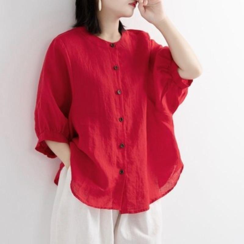 Trendy Women's Cotton-Linen Shirt: Simple Literary Korean-Style Summer Fashion