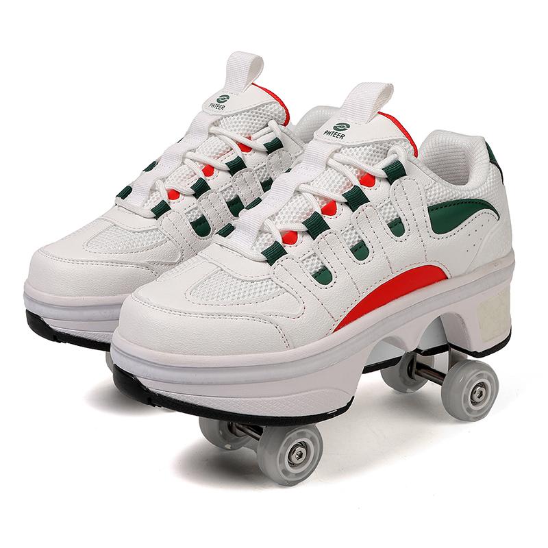 

Кроссовки Wheels с двойными колесами Роликовые кроссовки для мальчиков и девочек Роликовая обувь Обувь для деформаций Роликовые коньки Обувь 33 белый/зелёный